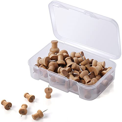 Abeillo 50 Stück Pinnwandnadeln, Pinnadeln Holz, Reißnägel Holz, Dekorative Reiszwecknadeln für Korkplatte, Landkarte, Fotos, Handwerke