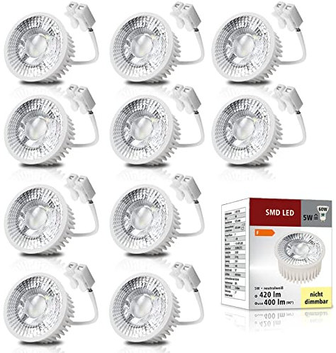trendlights24 10x LED Modul 5W extra flach 50 x 23 mm für Einbaustrahler Spots in Neutralweiß 400lm 230V Perfekter Ersatz für GU10 oder MR16
