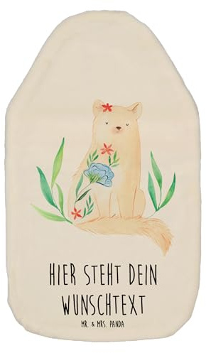 Mr. & Mrs. Panda Wärmflasche personalisiert Katze Blumen - Weiß