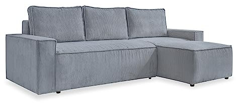 MIUFORM Brave Dave S mit Bettkasten | Ecksofa mit umstellbarem Chaiselongue | 4 Sitzer Sofa | 250 x 156 x 87cm Couch | Klappsofa mit Schlaffunktion | Schlafsofa klappbar (Hellgrau)