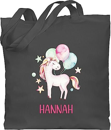 Baumwolltasche - Einhorn Unicorn Einhörner - Unisize - Dunkelgrau - personalisierte tasche kindergarten unicorns beutel stofftasche kinder name einhörnern jutebeutel stoffbeutel wechselkleidung