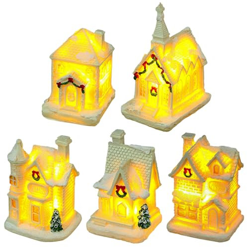 Weihnachtsdorf Mit Beleuchtung Häuser, Weihnachtsdeko Amerikanisch, Weihnachtsstadt Weiss, Weihnachtshäuser Beleuchtet, Miniatur Led Weihnachten Deko Innen Fenster Tisch Weihnachtsdorf Zubehör (A)