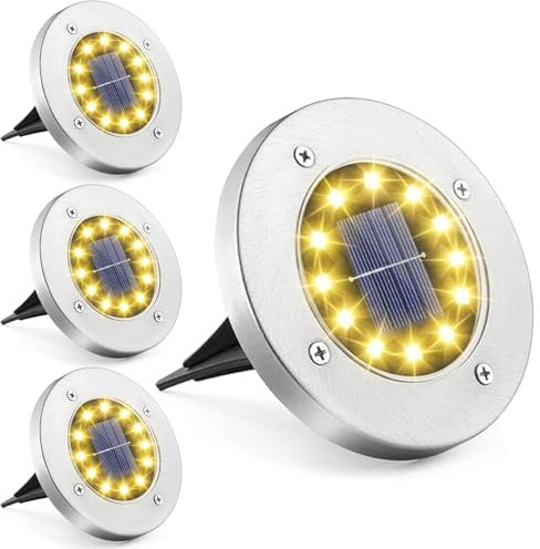 JIMACRO Luces Solares para Jardín, 12LEDs Lámparas Solares de Suelo, 4 Pack Impermeable Focos Exterior Solares Luces de Tierra Iluminación para Paisaje Calzada Camino Césped Escalón Patio