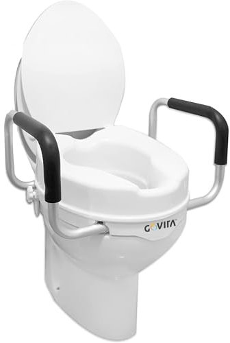 GOVITA - Rialzo WC con braccioli e Coperchio, Universale, per Anziani e Disabili, Sollevatore WC per Bagno, Sedile Ergonomico, Facile da Pulire (Braccioli e Coperchio, 10)