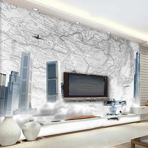 XINRUYI 3D-Tapete Wandmalerei Tapete retro schwarz und weiß Stadt Wohnzimmer Schlafzimmer TV Hintergrund Wandaufkleber