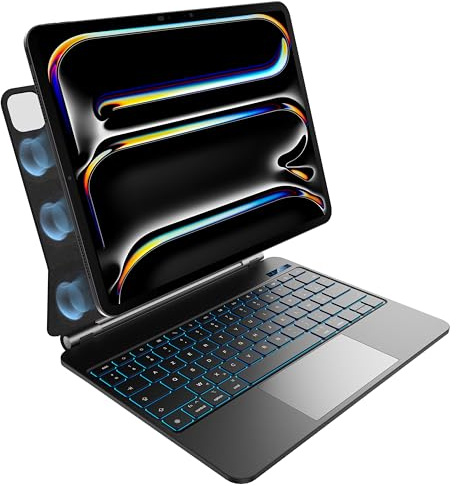 nimin Tastaturhülle für iPad Pro 13 Zoll M5 2025 / M4 2024, Multi-Touch-Trackpad, Magnetische Befestigung, 7-farbige Hintergrundbeleuchtung, Auto-Sleep/Wake,QWERTZ, Schwarz