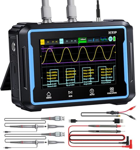 AOPUTTRIVER Oscilloscope Numerique, 19999 Multimètre 4½ chiffres, Oscilloscope, Générateur de signaux 3 en 1, 2 canaux, 250MS/s High Sample Rate et 50Mhz Bandwidth, 4.3' HD Touch Screen