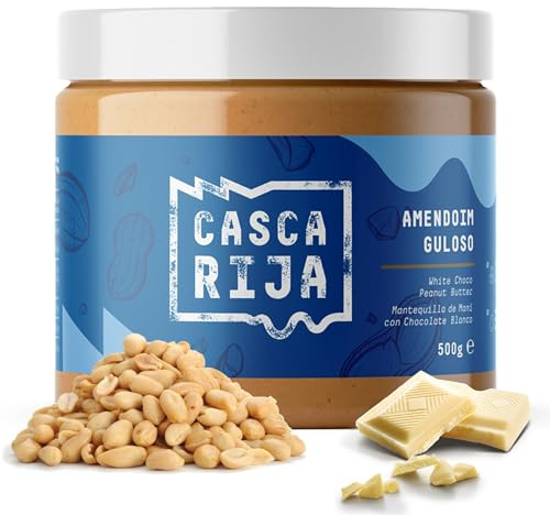 CASCA RIJA: Crema de Cacahuete con Chocolate Branco 500g | 89,8% Cacahuetes Tostados + 10% Chocolate Blanco + Canela Molida + 0,01% Jengibre en Polvo | 100% Cremosa Sin Trozos de Cacahuetes, Vegan
