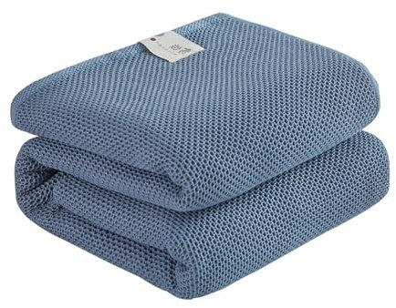 DEZYPZAM aumwolle Decke | Tagesdecke | Kuscheldecke | Leichte Wohndecken | Waffelpique Tagesdecke | Baumwolldecke als Überwurf, Couch-Decke (Blau,200 x 230cm)