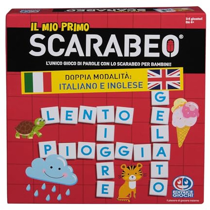 Editrice Giochi, Il Mio Primo Scarabeo Edizione Italiano-Inglese, Gioco da Tavolo, Gioco per Apprendimento di Lettere e Parole, Giochi da Tavolo per Bambini, da 2 a 4 Giocatori, 4+ Anni