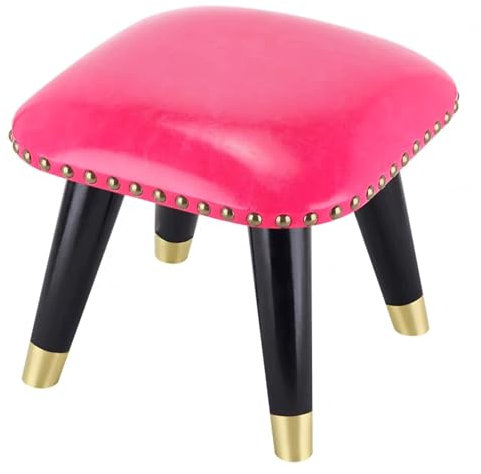 Hocker Retro-leder-antik-kleiner Fußhocker, Osmanische Fußstütze, Amerikanischer Vintage-wohnzimmer-schlafzimmer-hocker Im Vintage-stil Mit Gepolstertem Sitz Für Ankleidezimmer, Schmin(Color:Rose red)