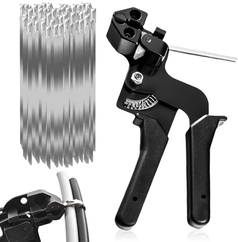 Vegena Kabelbinder Zange mit 100 Stück Edelstahl Kabelbindern, Metall Kabelbinderwerkzeug, Kabelbinderpistole, Kabelbinderzange für Festziehen Geschnittener Kabelbinder