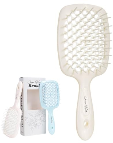 SamHab Haarbruste (Beige) Entwirrungsbürste, Bürste zum Entwirren, Detangling hair brush for curly hair and normal hair, Haarbürste für nasses und trocknes Haar
