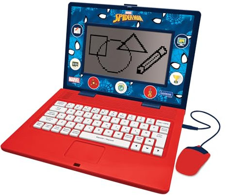 Lexibook, Spider-Man, Laptop bilingue ed educativo Spagnolo/Inglese, Giocattolo per Bambini, 170 attività da Imparare, Giocare e Musica, Schermo Grande, Blu/Rosso, JC599SPi2