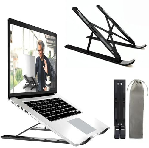 Roe Tenpo Adjustable Laptop Stand for Desk, 6-Angle Laptop Riser Portable Laptop Holder, Air-Ventilated Cooling Notebook Stand for Compatible with MacBook Air, Pro, Dell 10-15.6” (Black)