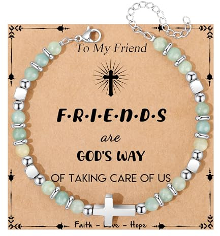 JoycuFF Best Friend Bestie Birthday Gifts for Women, Mothers Day Friendship Bracelets Gifts for Best Woman, Christian Christmas Ideas Present Amazonite Cross Bracelet for Women