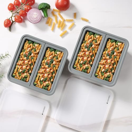 Navaris Silicone 2-Cup Freezer Mould with Lid - Freezer Tray for Soup Ice Cubes, Soup Freezer Molds for Meal Prep, Freeze & Store Broth, Leftovers, Dishwasher Safe - Grey, 2-Pack