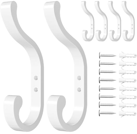 jockcaras Weiße 6er-Pack Wandhaken zum Aufhängen von Kleidern, Kleiderhaken zur Wandmontage