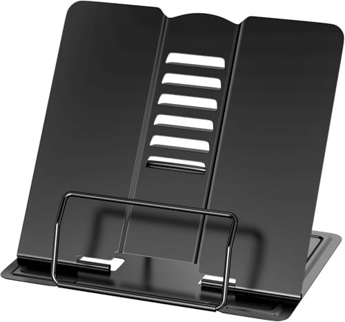 Schwarzer Buchständer aus Metall – Stabiler Buchhalter & Buchaufsteller für Kinder und Erwachsene – Vielseitiger Buchhalter Leseständer für Tisch & Podium, ideal für Kochbücher, Schulbücher & Tablets