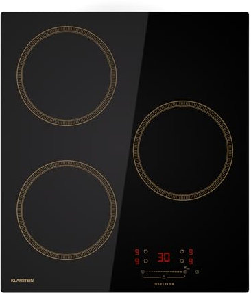 Klarstein Victoria Placa Inducción - 3 Zonas, 6600W Con Booster, Control Táctil Deslizante, Temporizador & Bloqueo Infantil, Vitrocerámica Negra, Diseño Compacto 45cm