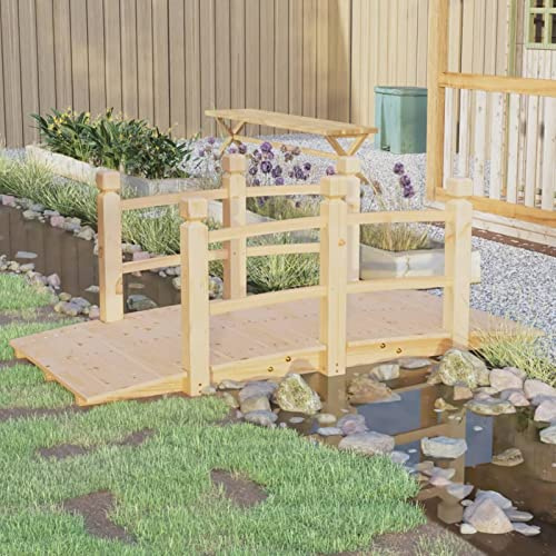 Gecheer Pont de jardin avec balustrades en bois de sapin 150 x 67 x 56 cm, étang de jardin décoratif et décoratif, TPY-4