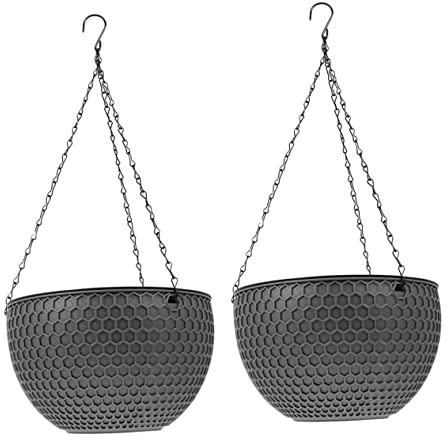 BESPORTBLE 2pcs Hanging Basket Flower Pot Wire Hangers House Plants Basket Outdoor Hanging Fake Plant s Plant Pots Succulents Pot Planters Lid Rack Plastic Dark Grey