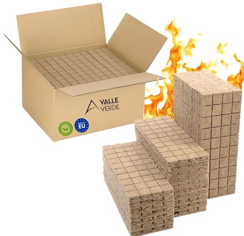 Valle Verde Kaminanzünder, Holzanzünder, Grillanzünder - 2400 Würfel - Schnellanzünder, Ofenanzünder Kohlenanzünder, Feueranzünde, Holzwolle - Anzündhilfe für Kamin, Grill, Ofen