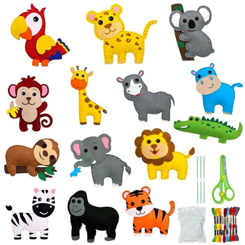Nähset Kinder DIY Tierformen Filz Waldtiere Bastelset Kinder ab 6 Jahre Kreatives Nähen für Kinders Nähspass für Kinders Diy Art Craft für Kuscheltiere für Kindergeburtstag Gastgeschenke