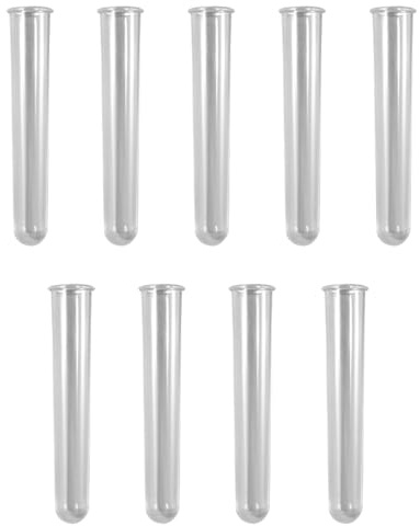 FineInno 9Pcs Reagenzgläser Acrylic Test Tubes Reagenzglas Runder Boden für Blumen Zum Hängen Reagenzglas-Vase Epoxy Molds für Silikonform Vase(9 durchsichtige Reagenzgläser)