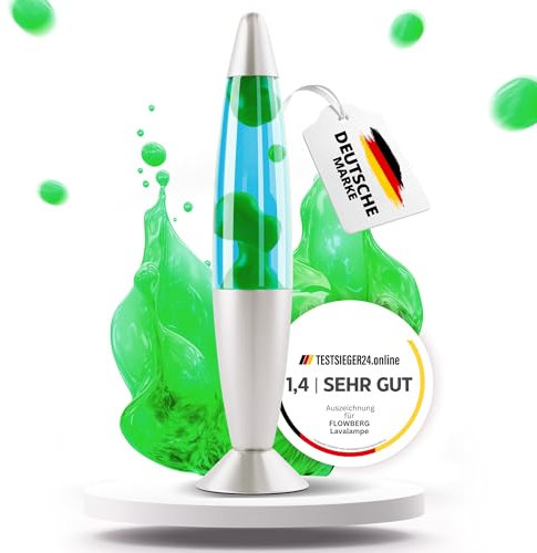 FLOWBERG Lampada lava (verde) | lampada a cera verde | originale e maneggevole lampada da tavolo con cavo da 1,7 m e lampadine di ricambio | design retrò