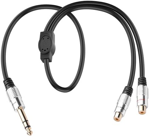 JSADZKJ 1/4 TRS to 2RCA Cable,6.35mm Male to Dual RCA Female Y Splitter Audio Adapter Cable,1/4 inch TRS Stereo Plug to Dual RCA Audio Cable for Amplifiers,Speakers-1.64 Ft