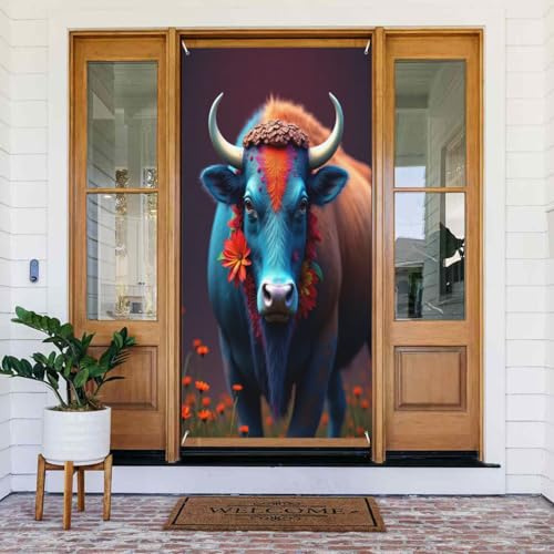 Decoraciones para puertas – Moderno estampado de toro n.º 119 para primavera y verano, cartel de cubierta de cartel de otoño e invierno, telón de fondo colgante para interiores y exteriores