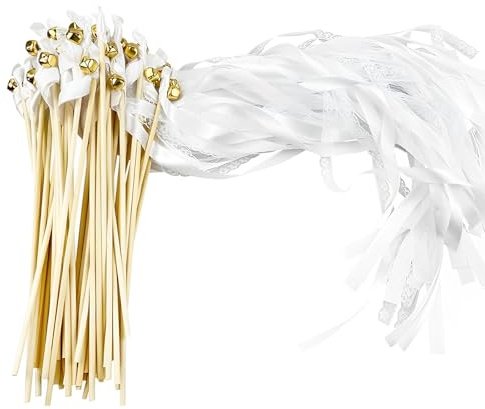 Wedding Wands mit Glocke, Regerly 50 Stück Weiß Wedding Wands Zauberstäbe Hochzeit Luftschlangen Romantic Zauberstäbe Bänder Hochzeit für Hochzeiten Geburtstage Partys Feiertagsfeiern verwendet