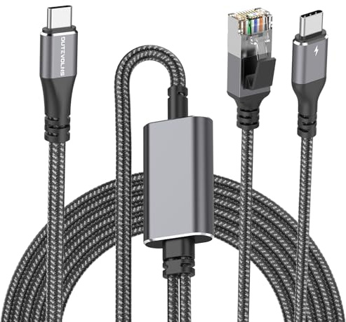Câble USB C à Ethernet avec 100W Charge 5M, Type-C PD & Gigabit LAN 2 en 1 | Câble Réseau USB-C vers RJ45 avec USBC Mâle PD, Connecté Directement, Tressé en Nylon, pour MacBook, Windows10/11