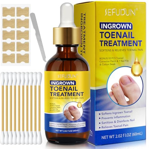 Ingrown Toenail Treatment, 60ml Ingrowing Toenail Kit, Paronychia Relief Oil, Softens Ingrown Toenail Drops, Relieves Toenail Pain, with Nail File & Toenail Corrector Patch