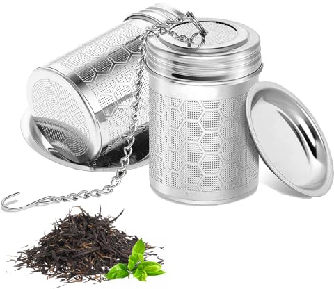 Lot de 2 Filtres à Thé en Acier Inoxydable 304 – Avec Soucoupe Anti-GOUTTE – Mailles Ultra-Fines pour Thé en Vrac, Rooibos, Épices – Compatible Tasse, Mug, Théière