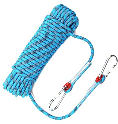 WOTZOV Corde d'escalade Bleue de 20 mm avec Double Mousqueton, pour l'escalade, Le Camping, la Traction et l'évacuation en Toute sécurité. Corde de sécurité multifonctionnelle d,Blue 20M