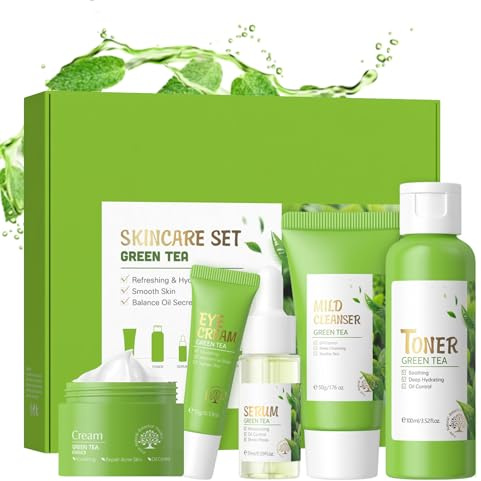 Hudvårdsset, Skincare set presentset för tonårsflickor, grönt te ansiktsvård set – oljekontroll, fuktgivande, minska porerna, minskar fina linjer, presentset för kvinnor
