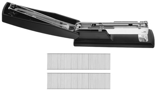 Homoyoyo Stapler da Scrivania in Metallo Nero con Cucitrini Inclusi Cucitrice Manuale Antiscivolo Heavy Duty per Rilegatura Documenti e Booklet Macchina da Ufficio per Organizzazione e