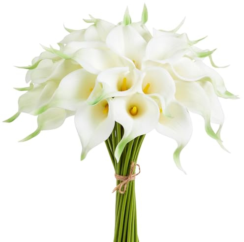 XIANNVXI Calla Lirio Artificial Flores Blancas Lirios Flores Artificiales Flores Ramo de Novia para Boda Arreglo Floral Hogar Fiesta Decoración 12 Piezas Blanco Verde Lirio