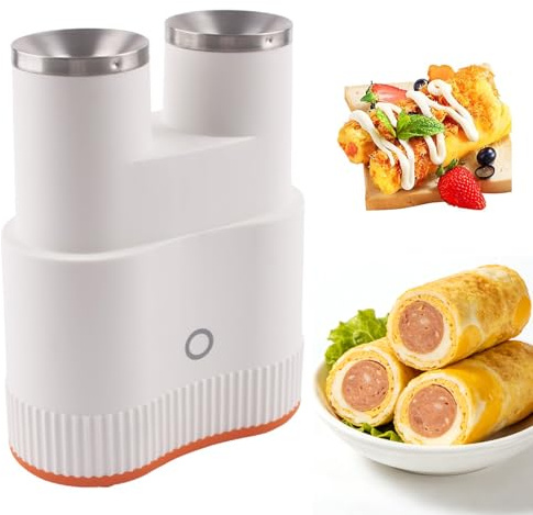 Double tube Egg Roll Maker and Sausage Machine, Hot Dog Roll Machine, Vertical Egg Cooker with Nonstick Surface, 9 Minutes Cooking Automatic Rising, For Daily Breakfasts white