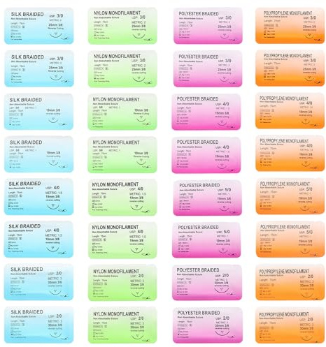 BAIFULAI 32 Stück Nahtmaterial mit Übungsnadeln: Vielseitiges Chirurgisches Nahtset, Suture Practice Kit, Nadel und Faden Set, Nachfüllpackung für Chirurgisches Nahtset für Studenten Training