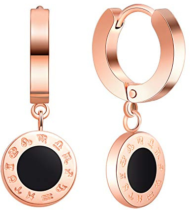Feilok Edelstahl Charm Damen Ohrstecker Ohrringe Ohrschmuck Ohrhänger Ohrclips Creolen Sternbild Zeichen Rund Anhänger für Frauen Herr Gold/Roségold