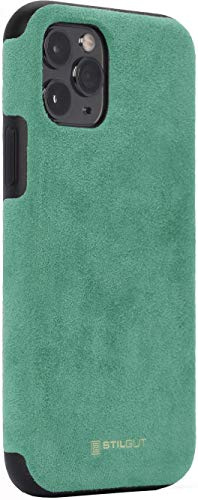 STILGUT Alcantara Hülle für iPhone 11 Pro - Lederoptik - TPU Bumper und Alcantara - Grün