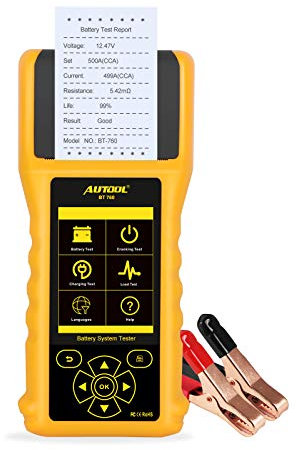 AUTOOL BT-760 12V/24V 30-1700 EN Auto Battery Load Tester, Car Cranking & Charging System Diagnostic Tool with Built-in Thermal Printer and Large Colorful Display