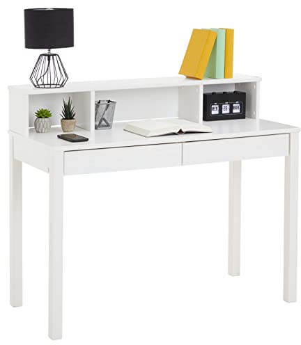 IDIMEX Bureau Lennox avec Rangement 2 tiroirs et 3 niches, en pin Massif lasuré Blanc