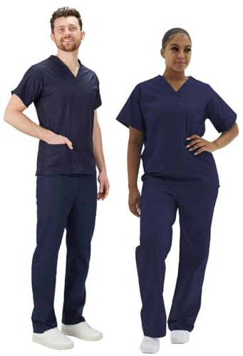 Interweave Healthcare Performance Scrub Set Medical Uniform Unisex Polycotton Reversible Scrubs Top & Trousers With Pockets In 8 Colours (as8, alpha, x_l, regular, regular, Navy)