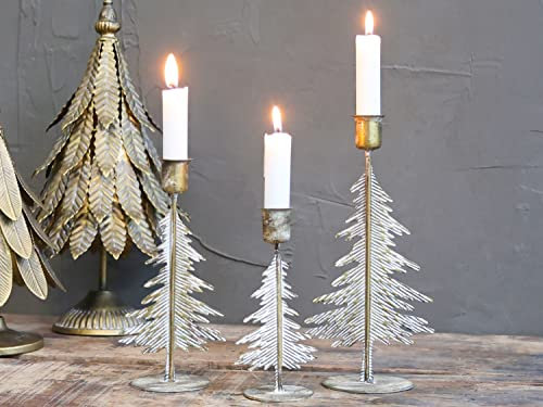 Chic Antique Kerzenständer Baum für Mini Stabkerzen Kerzenhalter Christbaum Gold Eisen versch. Größen Antik Messing (71829-13 H16x6x7,5cm)