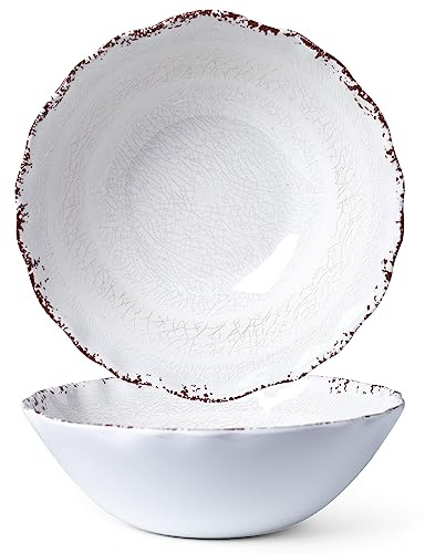 LEHAHA Rustic White Melamine Large Serving Bowl, 2 pieces Set,12 inches (130 OZ) Larger Salad Bowl, Lightweight and Unbreakable Mixing Bowl, BPA Free Melamine Bowls, Dishwasher Safe…