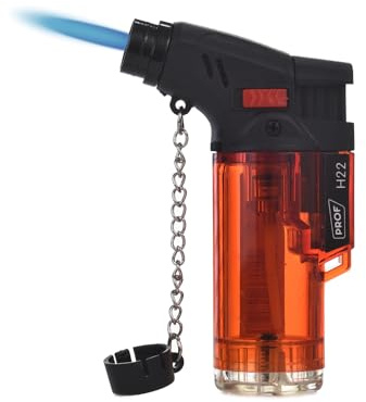 PROF Accendino H22 Turbo Trasparente con Copricatena di Sicurezza - Jet Lighter - Ricaricabile – Vari Colori - 1 pz.